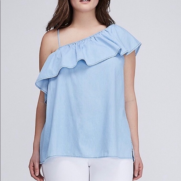 Blue one Shoulder Ruffle Top - Picture 2 of 6